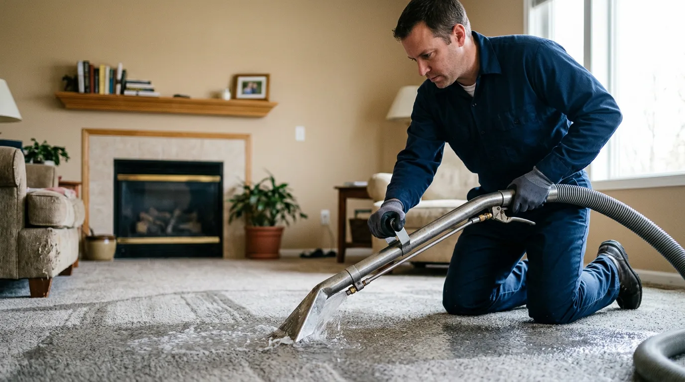 Water damage restoration technician working near Whitsett, NC